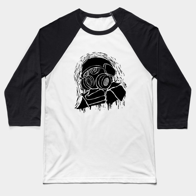 Gas Mask Scribble Baseball T-Shirt by SuperCes
